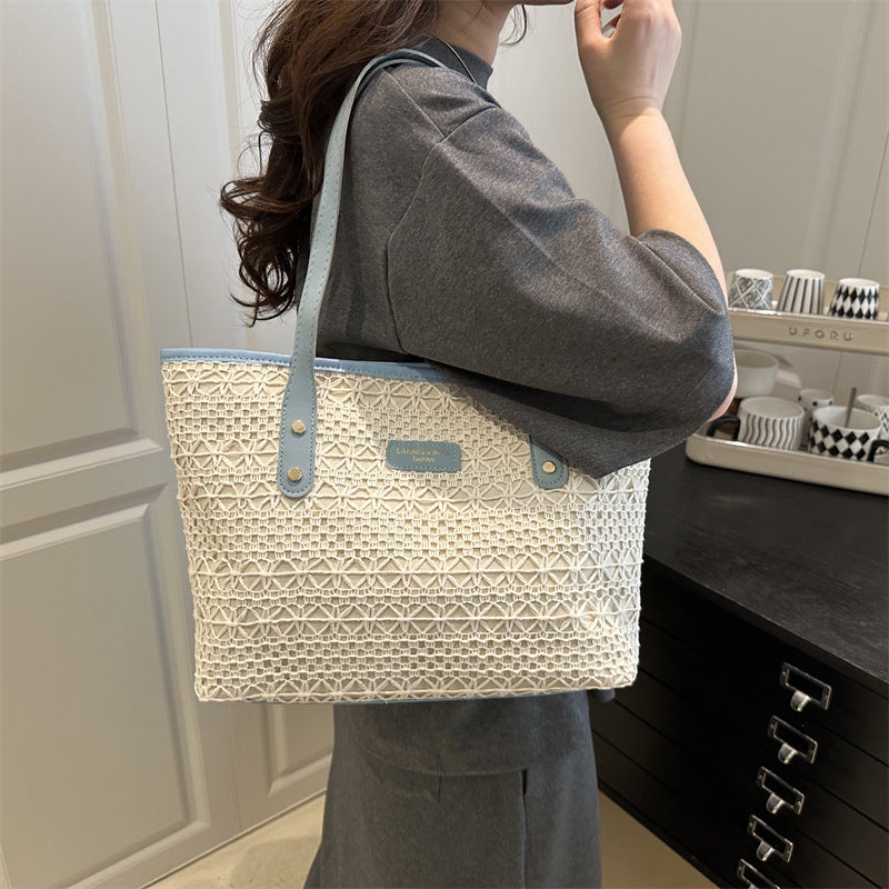 Women's Style Color Matching Straw Texture Underarm Women's Shoulder Bag