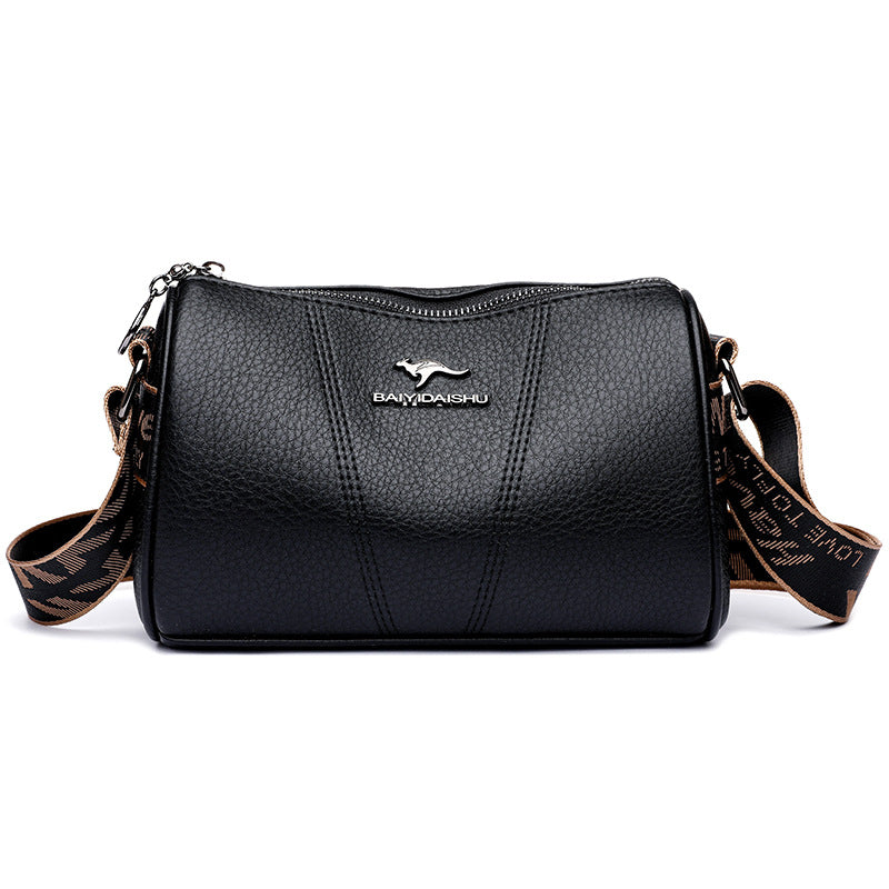 Women's Leather Boston Pillow Wide Strap Large Women's Shoulder Bag