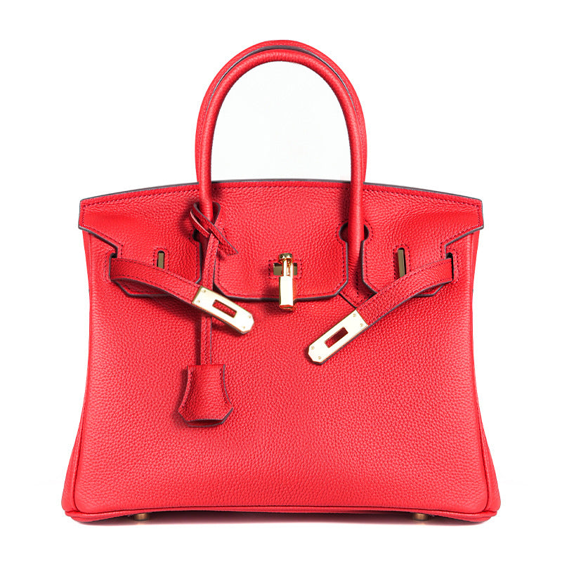 Women's Line First Layer Cowhide Handmade Litchi Grain Handbags