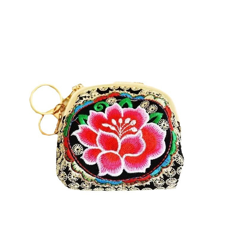 Women's Ethnic Style Cotton Linen Embroidered Flower Vintage Creative Mini Box Makeup Bag