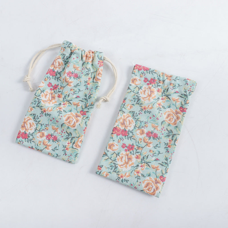 Portable Printing Canvas Jewelry Drawstring Pocket Coin Purses