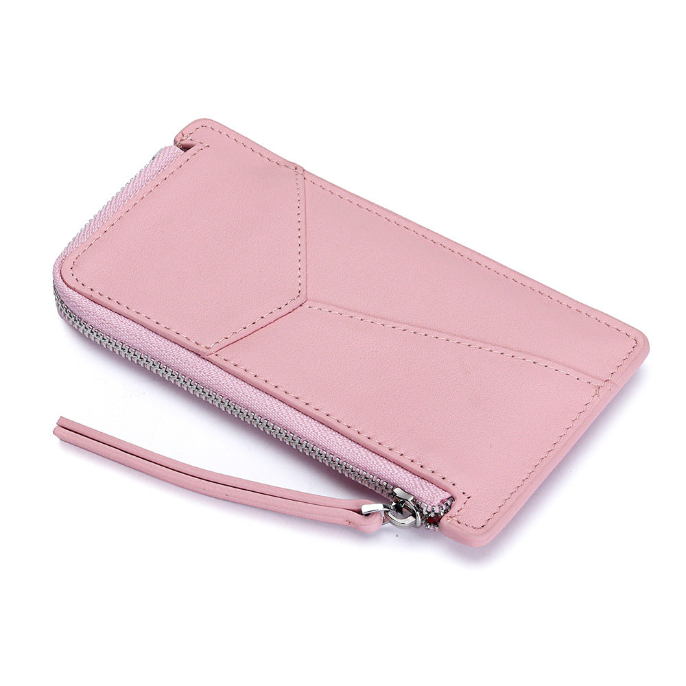 Women's Layer Cowhide Stitching Multiple Slots Zipper Coin Purses