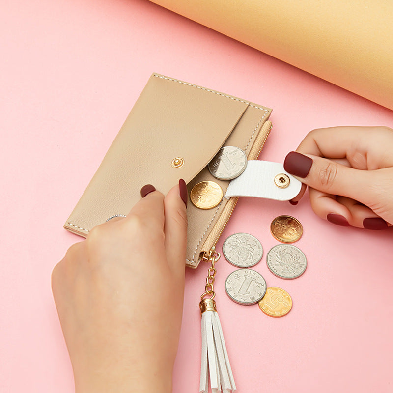 Women's Tassel Multiple Slots Stitching Contrast Color Ladies Wallets