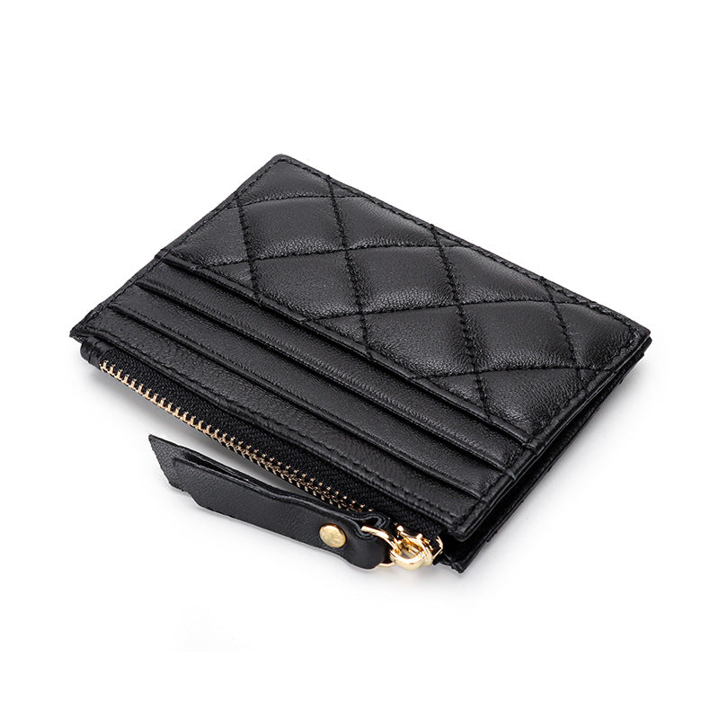 Women's Leather Zipper Multiple Slots Embroidered Diamond Coin Purses