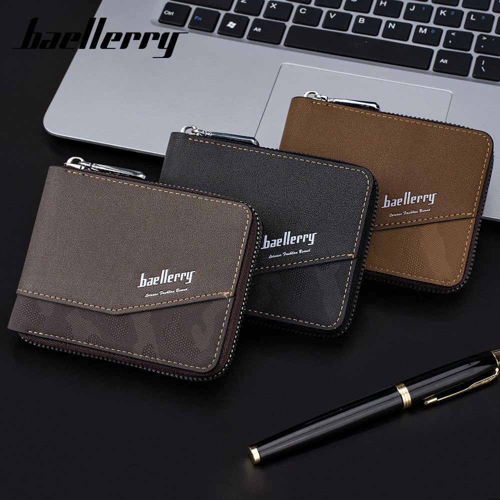 Men's Retro Short Zipper Contrast Color Ticket Men's Wallet