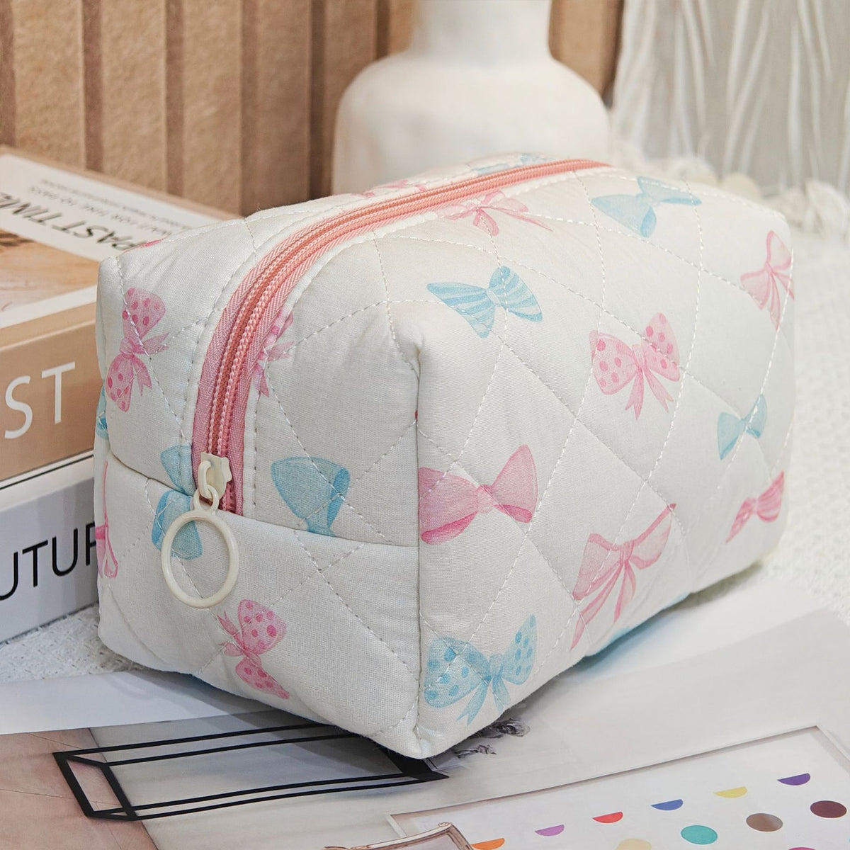 Bear Printing Vertical Large Capacity Portable Pillow Cosmetics Makeup Bag