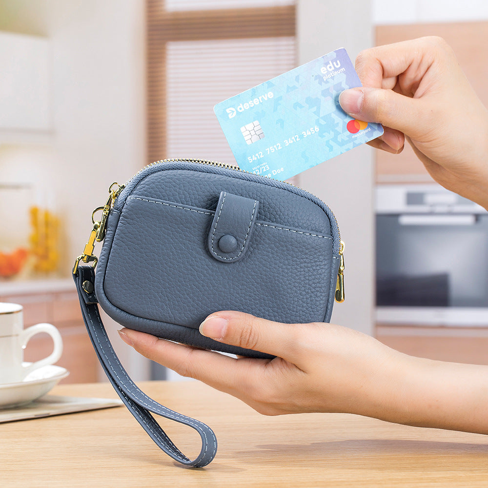 Women's Mini Leather Large Capacity Double Zipper Coin Purses