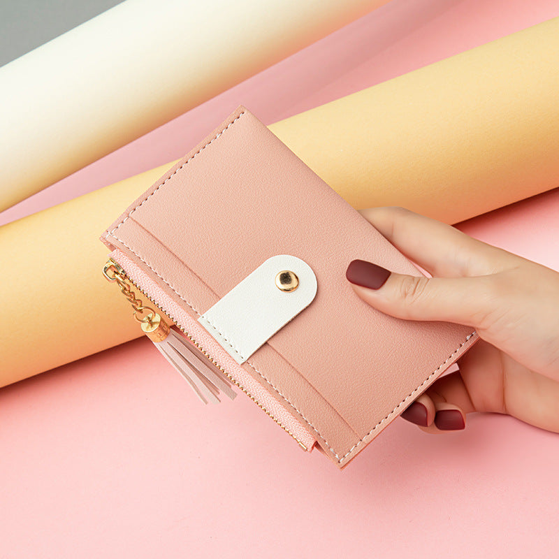 Women's Tassel Multiple Slots Stitching Contrast Color Ladies Wallets