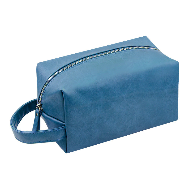 Crazy Horse Leather Large Capacity Portable Wash Makeup Bag