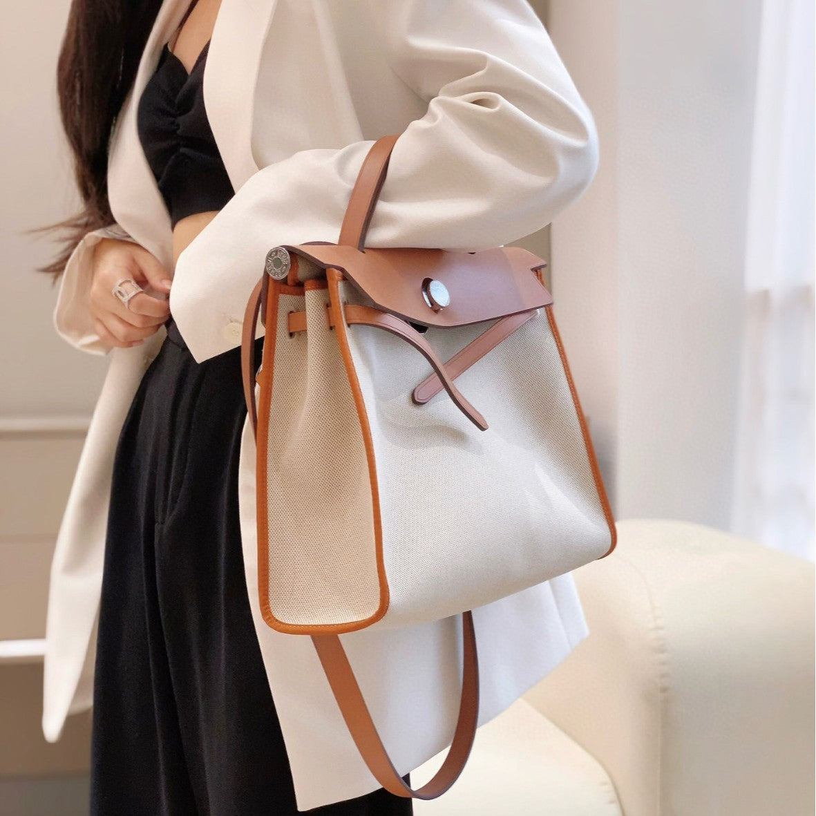 High-grade Canvas Leather Kelly Large Capacity Women's Shoulder Bag