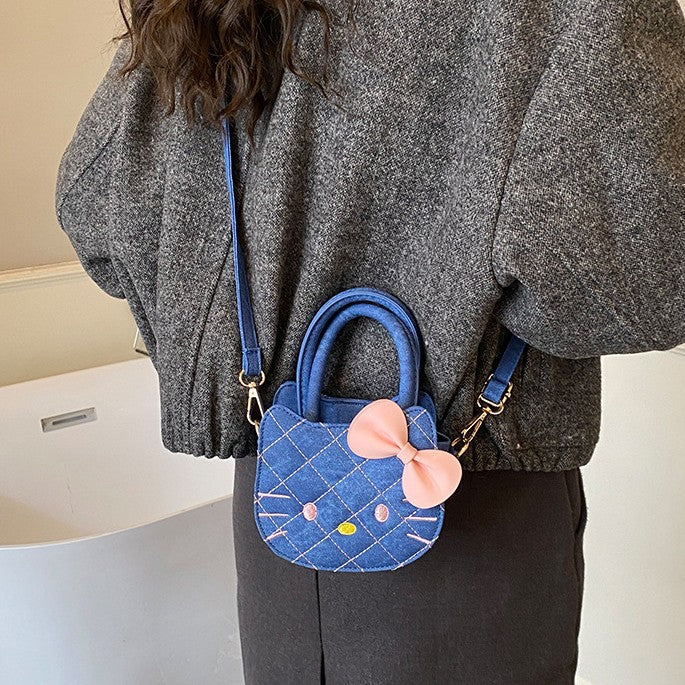 Women's Fashion Cartoon Bow Mini Hand Style Rhombus Women's Shoulder Bag