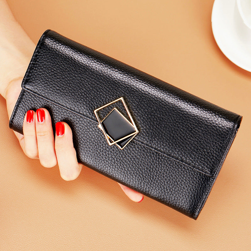 Women's Long Genuine Leather Cowhide Large Capacity Clutch Exquisite Multiple Ladies Wallet