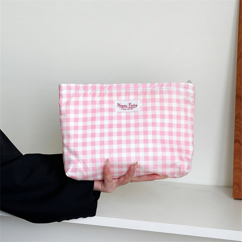 Simple Plaid Printed Niche Buggy Toiletry Makeup Bag