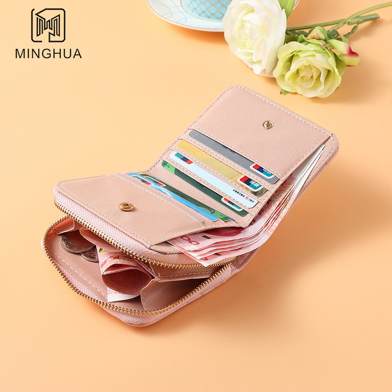 Women's Solid Color Summer Zipper Short Card Holder