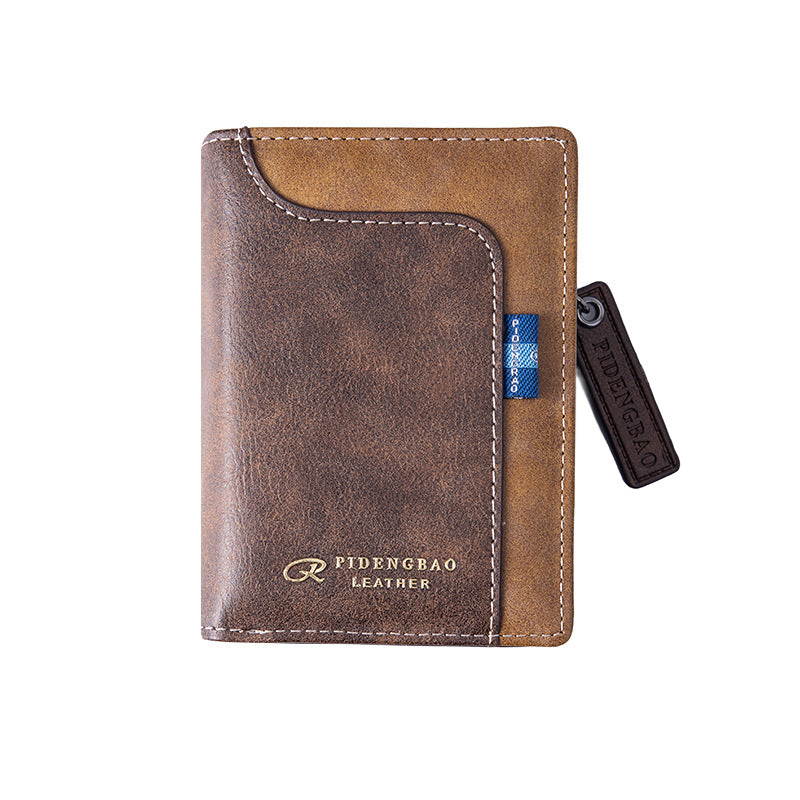 Men's Large Capacity Vertical Leather Stitching Zipper Cash Bags