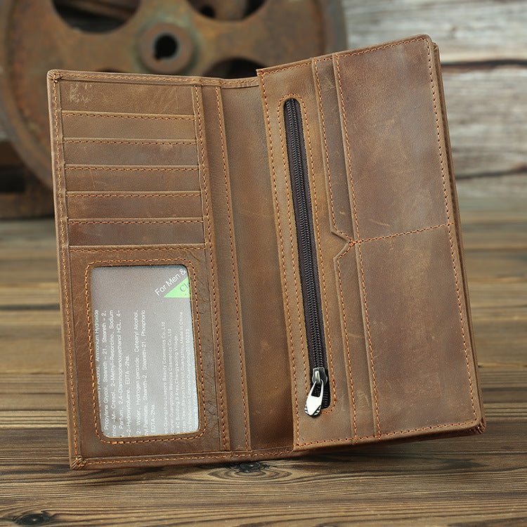 Men's Horse Leather Long Two-fold Pure First Layer Cowhide Men's Wallets