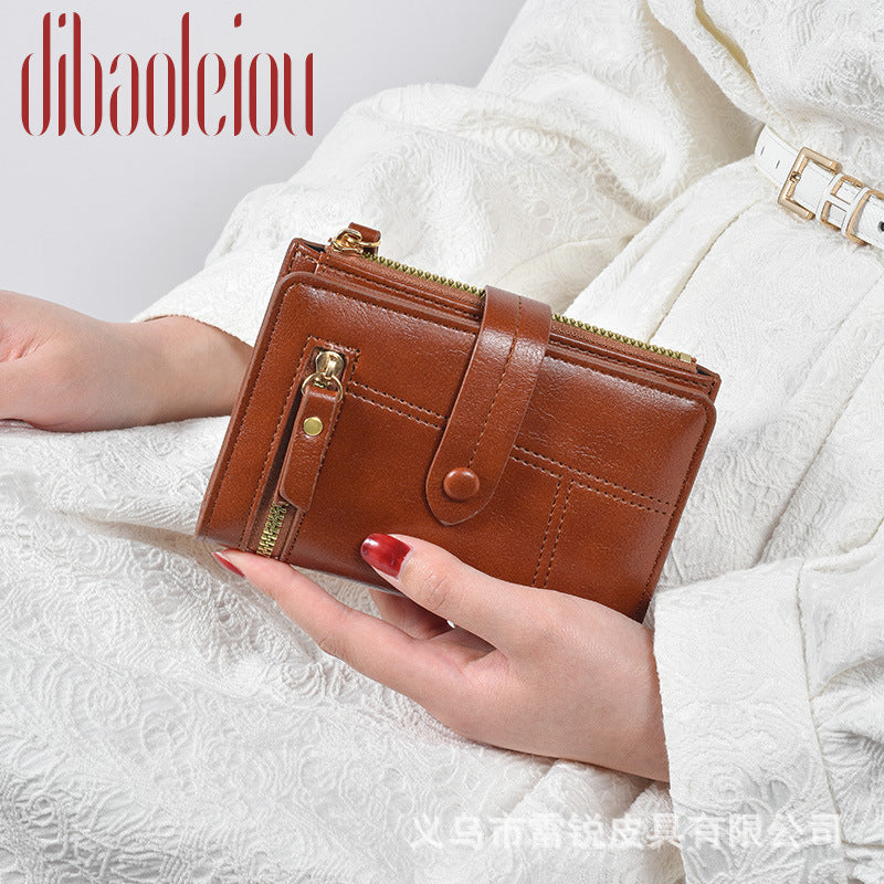 Women's Fashion Short Leather Zipper Folding Coin Purses