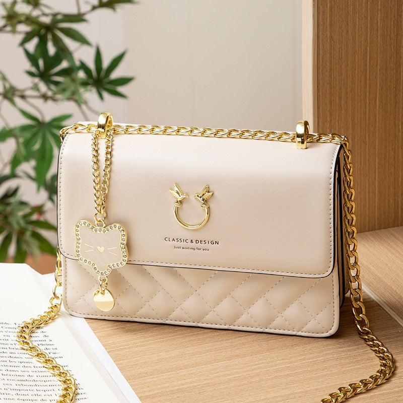 Women's Chain Cattle Leather Rhombus Embroidered Bags