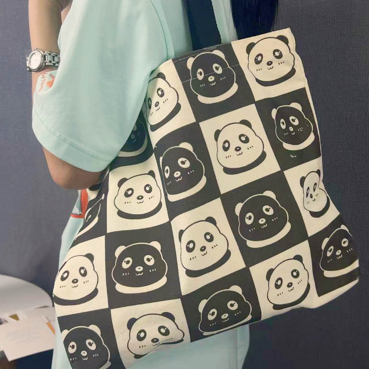 Women's Portable Large Capacity Black White Panda Head Bags