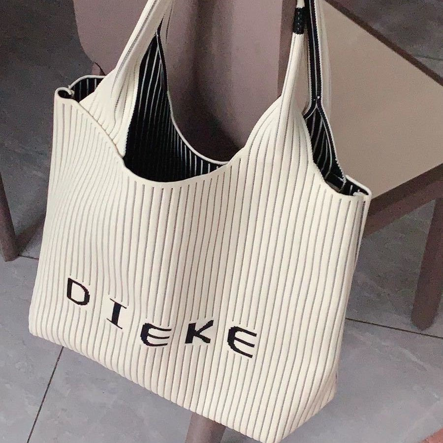 Sister Striped Knitted Large Capacity Woven Women's Shoulder Bag