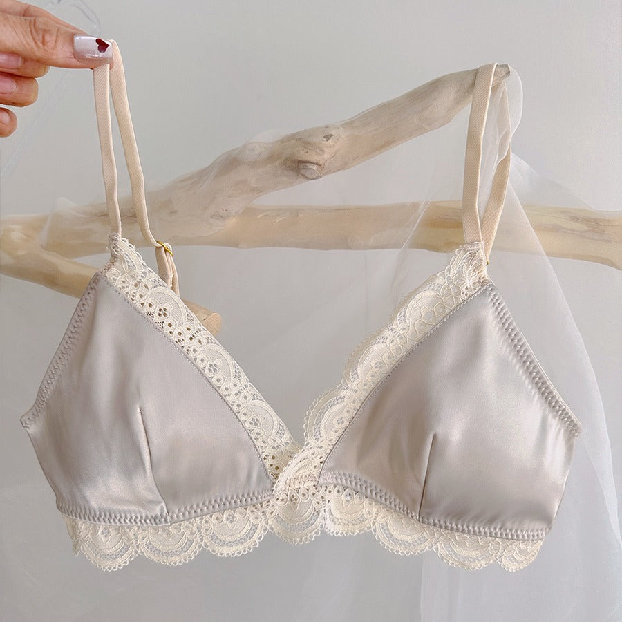 French Lace Thin Satin Simple Solid Lingerie Sets