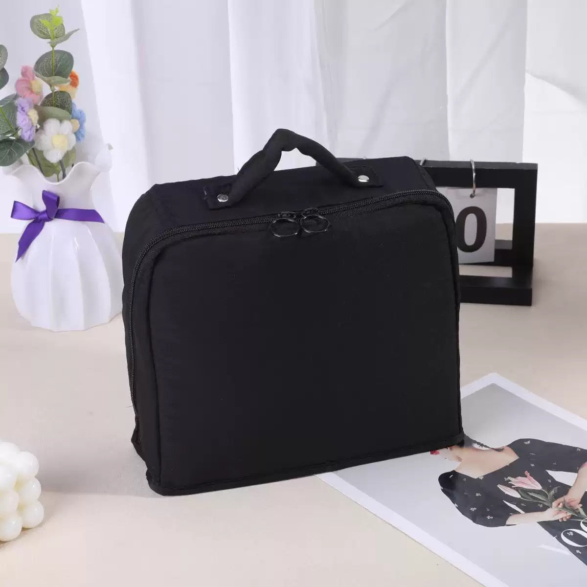Vertical Large Capacity Portable Toiletry Solid Color Makeup Bag