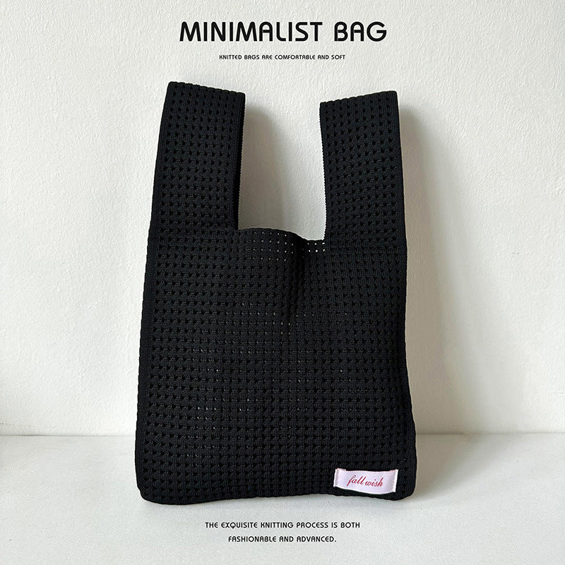 Solid Color Hollow Knitted Simple Versatile Handbags