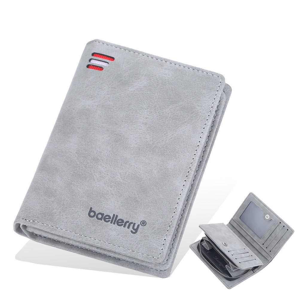 Men's Multiple Slots Zipper Hasp Matte Leather Purses