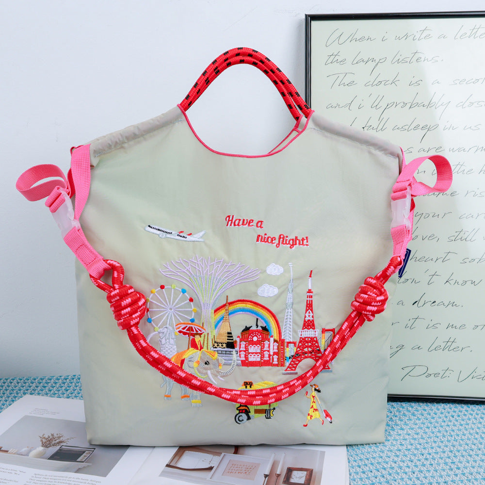 Environmental Protection Embroidery Shopping Nylon Cloth Flower Hand-held Minority Bags