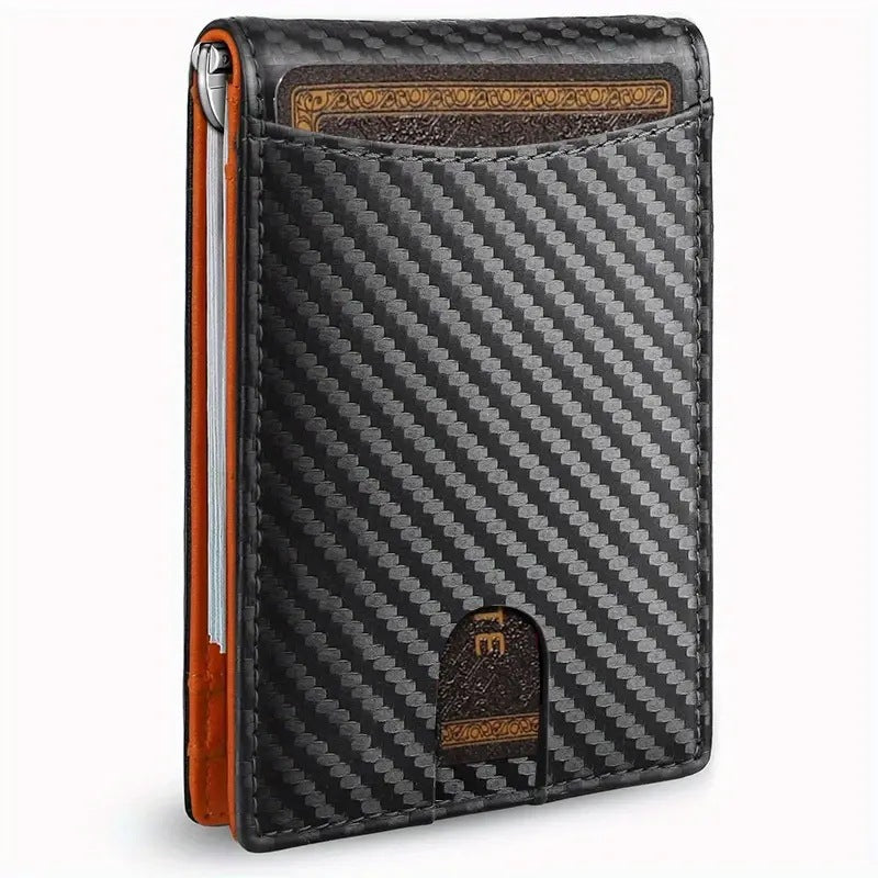 Men's Carbon Fiber Multiple Slots Gold Letter Card Holder