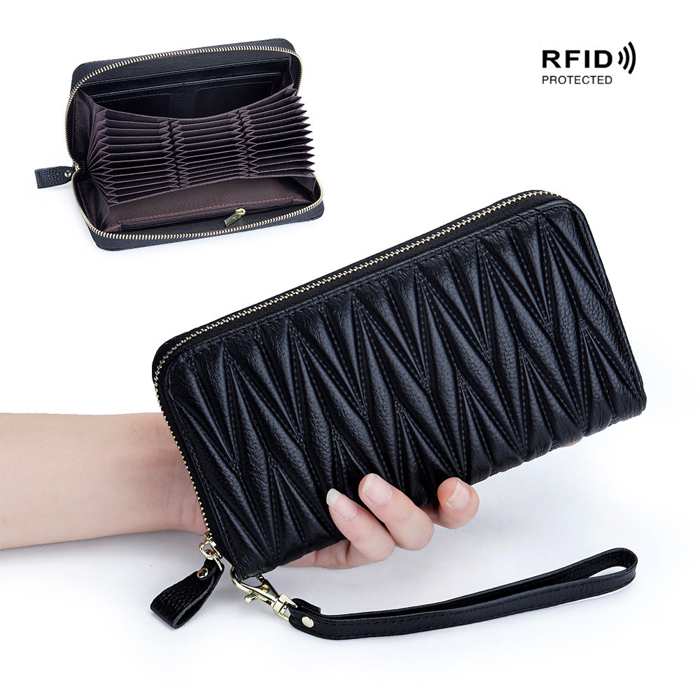 Women's Leather Long Zip Clutch Large Capacity Card Holder