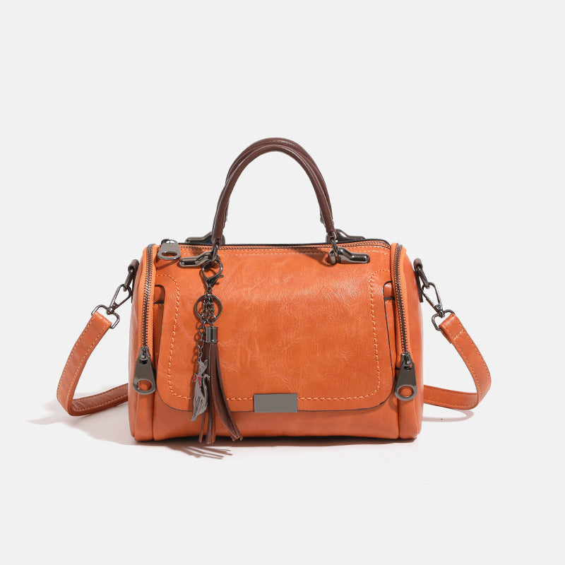 Women's Fashion Soft Leather Boston Pillow Simple Women's Shoulder Bag