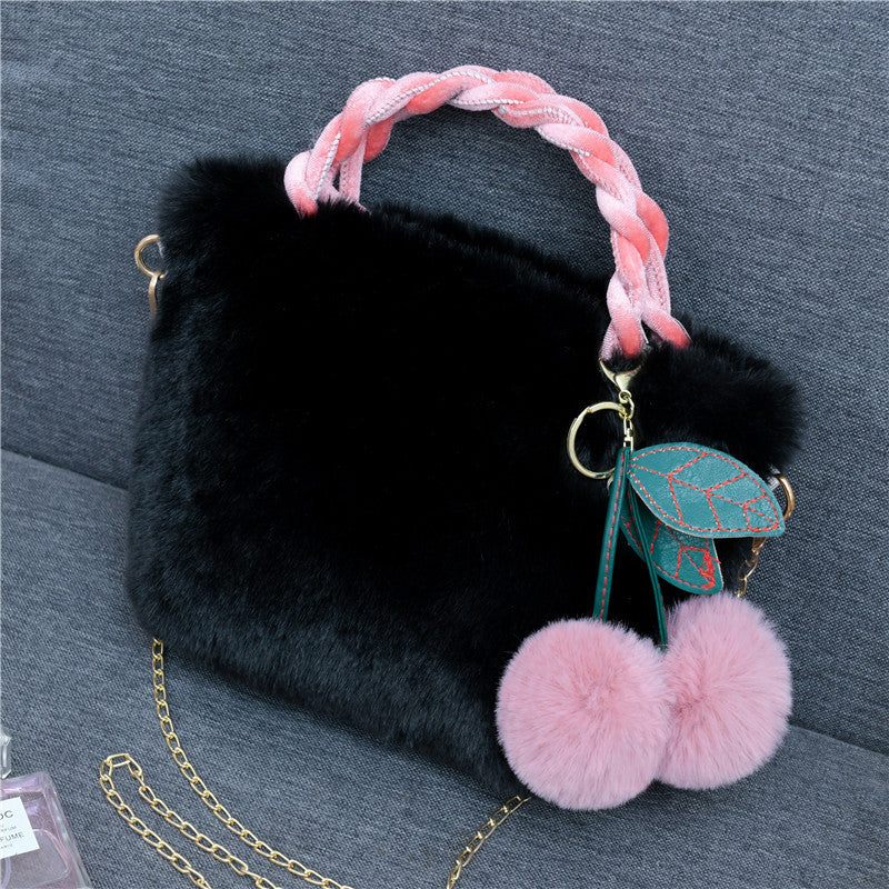 Women's Korean Style Rabbit Plush Cherry Embroidered Bags