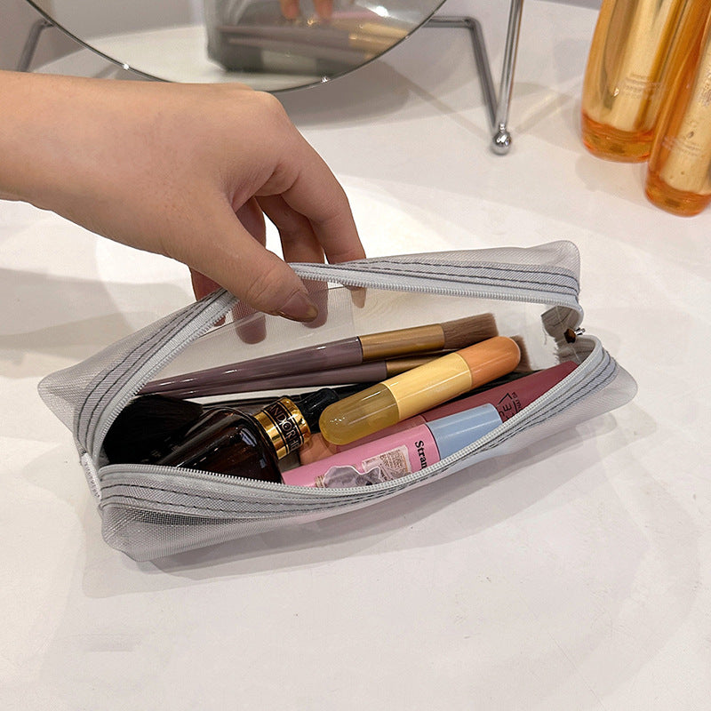 Triangle Mesh Portable Clear Eyebrow Pencil Brush Mini Makeup Bag