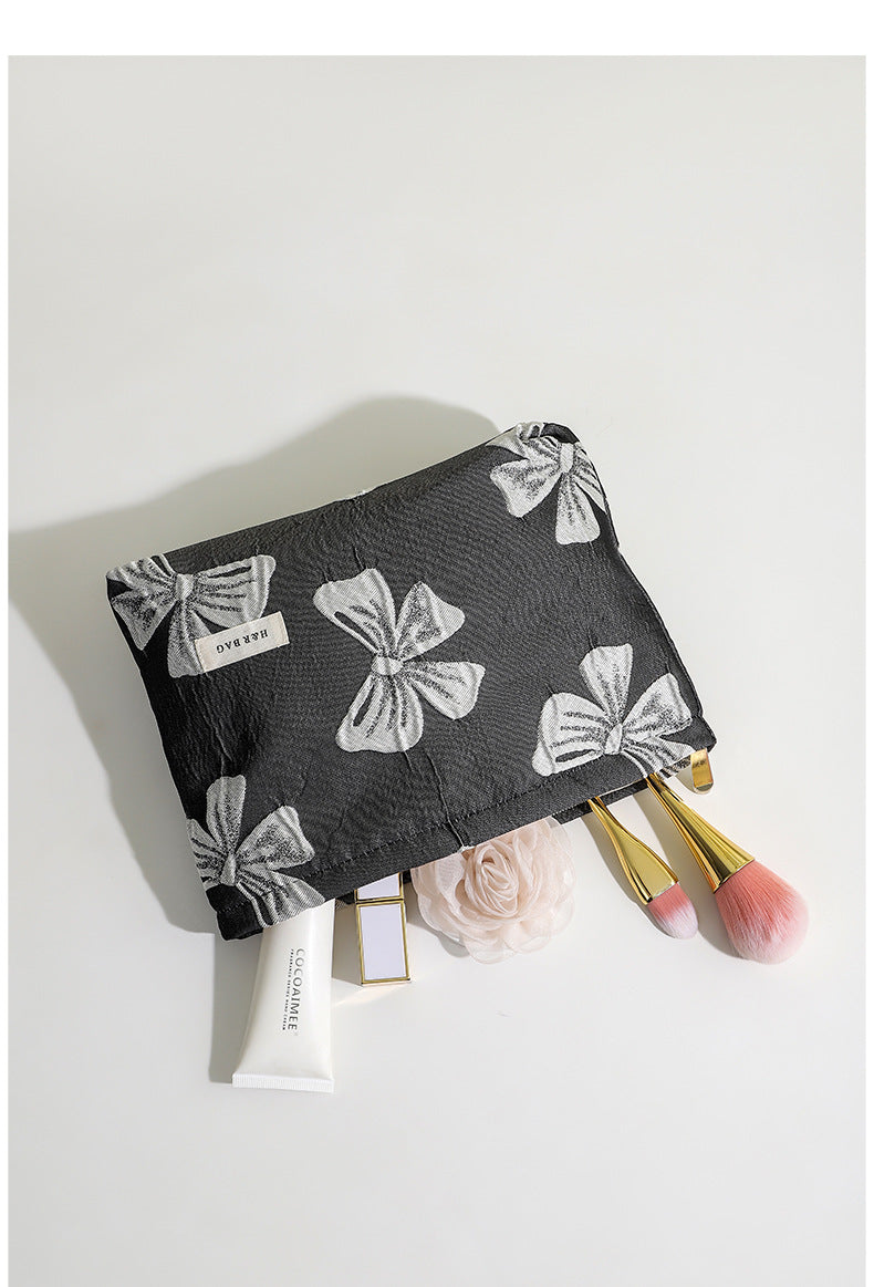 Retro Yarn-dyed Bow Skin Care Sundries Handbags