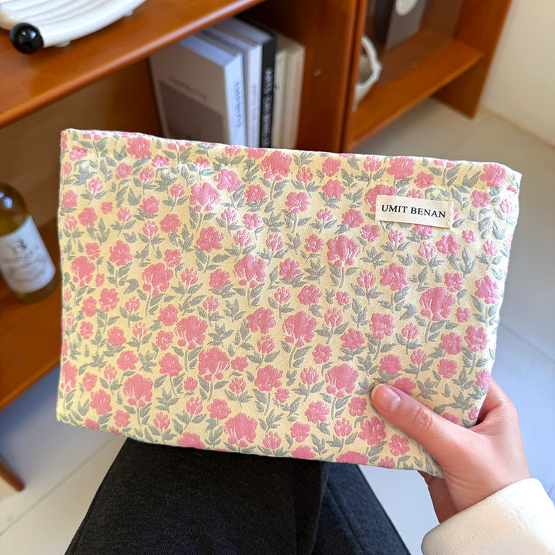 Women's Pink Floral Portable Large Capacity Wash Liner Makeup Bag