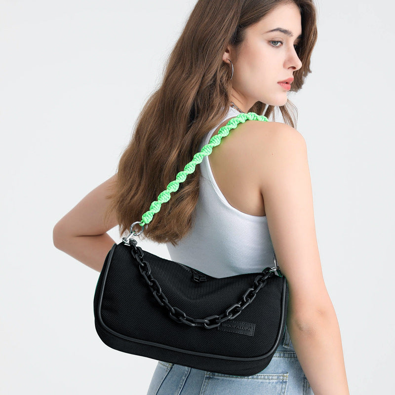 Women's Mesh Elastic Material Fashion Niche Chain Handbags