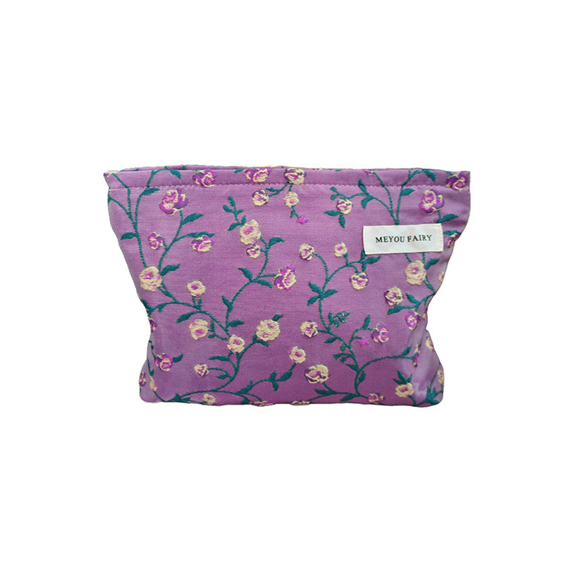 Rose Floral Flower Portable Large Capacity Skin Care Buggy Canvas Makeup Bag