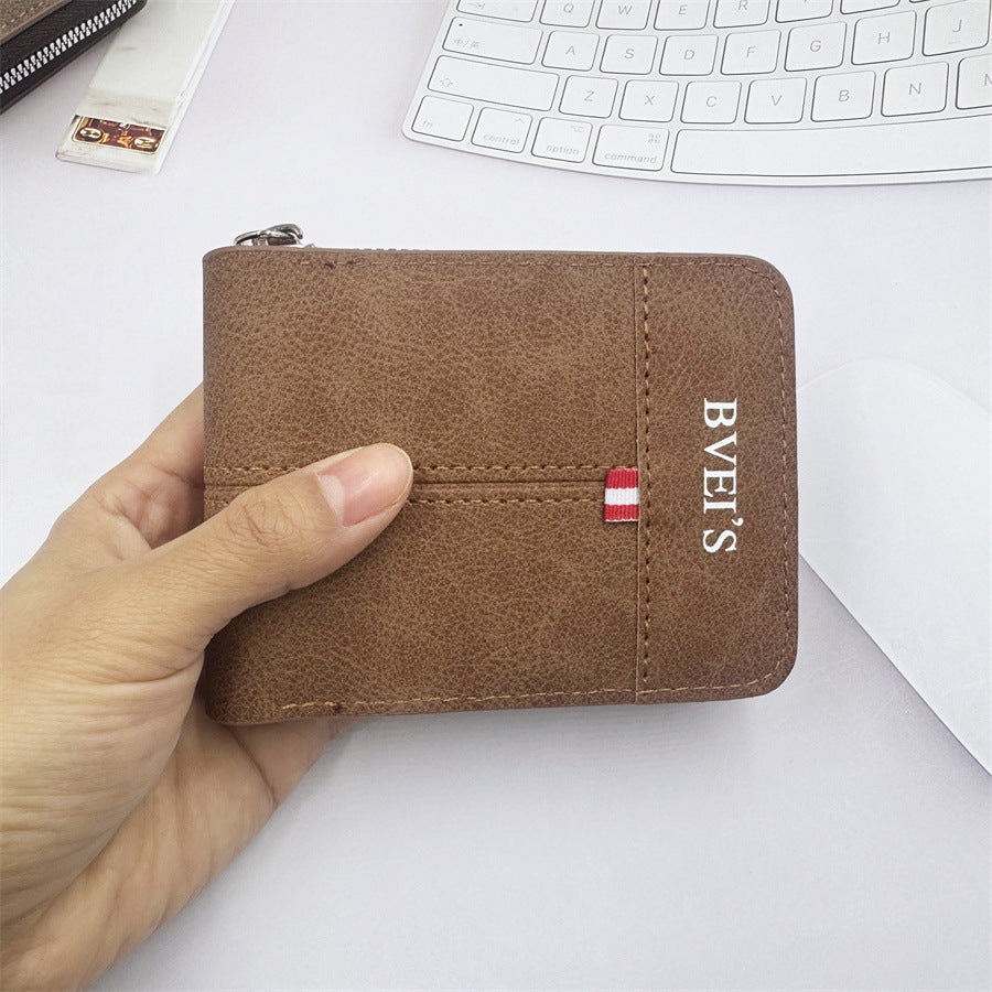 Men's Short Horizontal Zipper Two-fold Vintage Cubic Men's Wallets