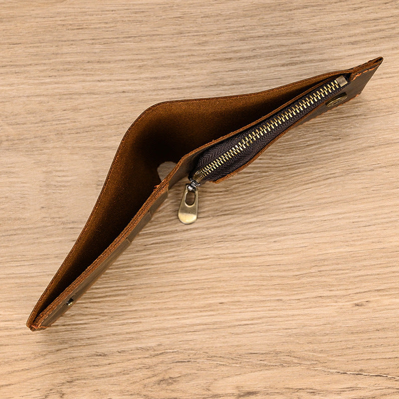 Men's Short With Zipper First Layer Cowhide Multiple Slots Crazy Men's Wallet
