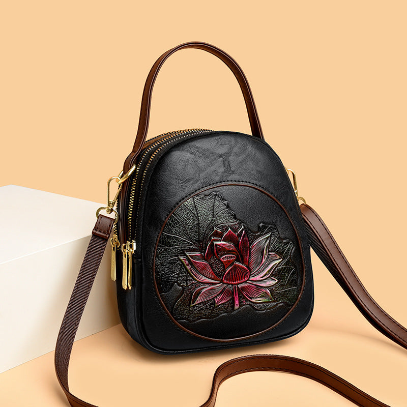 Women's Lotus National Style Embossed Fashion Shoulder Bags