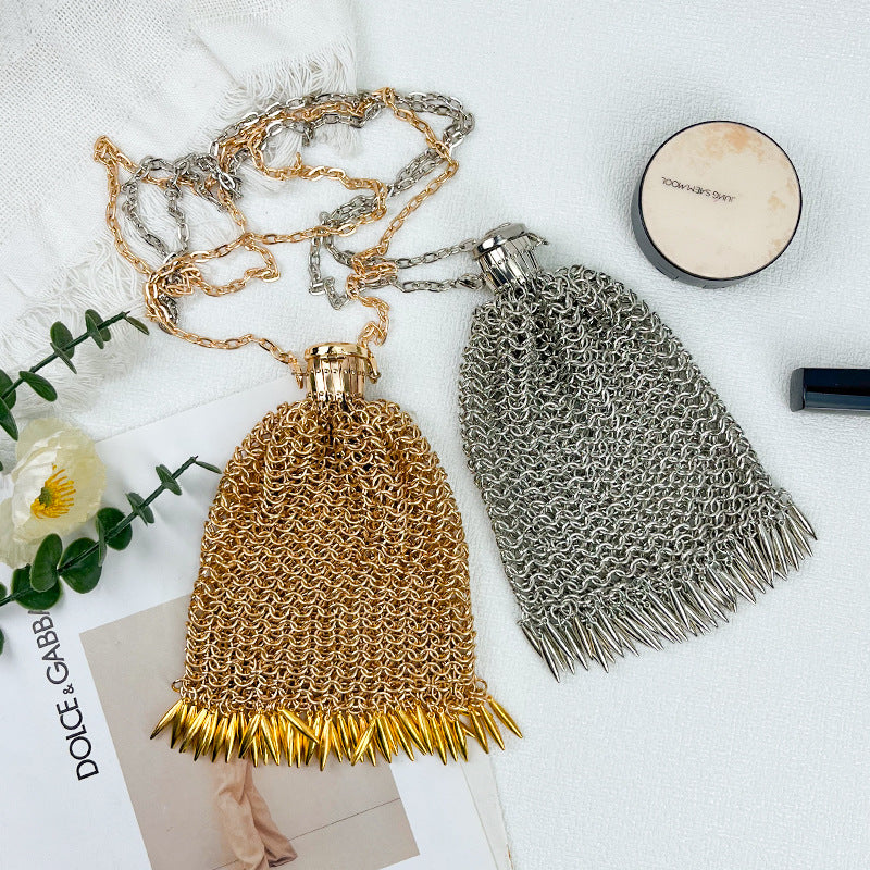 Retro Gold Sier Fine Soft Metal Mesh Women's Messenger Bag