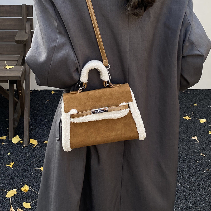 Women's Fashion Lamb Wool Stitching Kelly Versatile Women's Shoulder Bag
