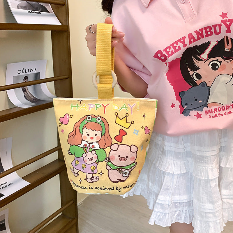 Cartoon Canvas Female Lunch Box Ethnic Handbags