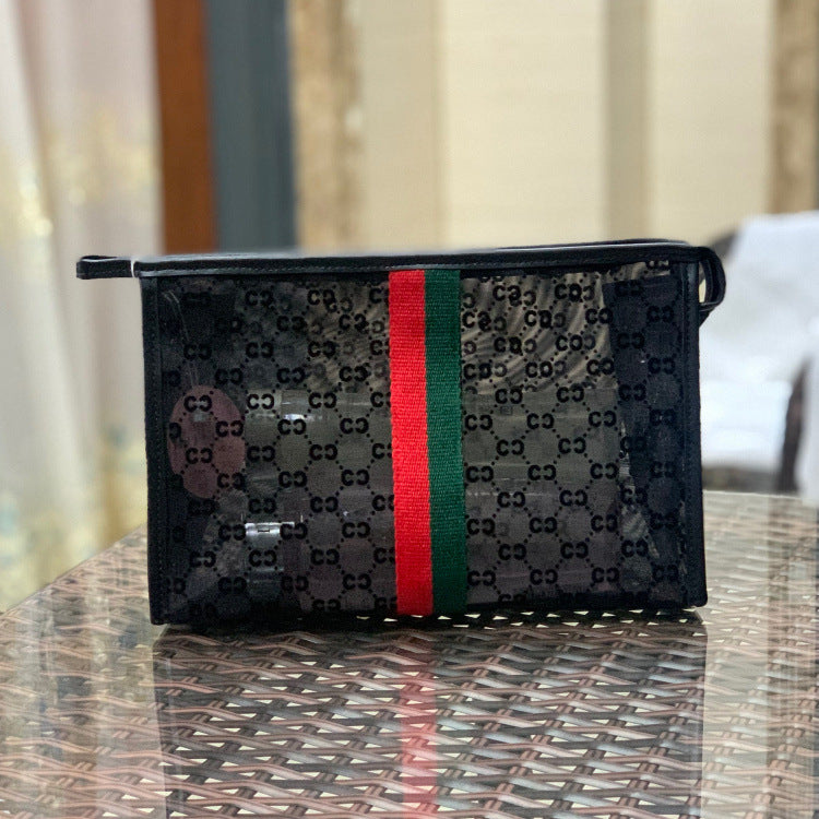 Flower Korean Style Large Capacity Mesh Flocking Cosmetic Bags