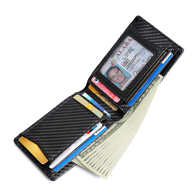 Men's Carbon Fiber Pattern First Layer Cowhide Leather Purses