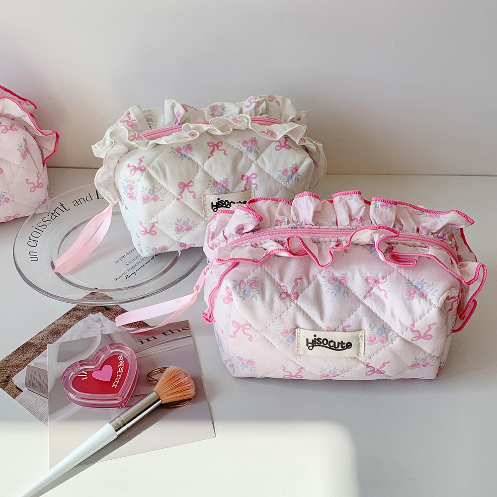Fabric Lace Korean Style Bow Storage Portable Accommodation Makeup Bag