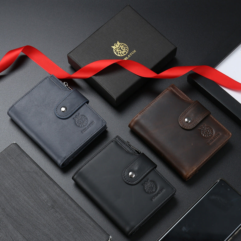 Men's First Layer Cowhide Swiping Leather Vintage Men's Wallets