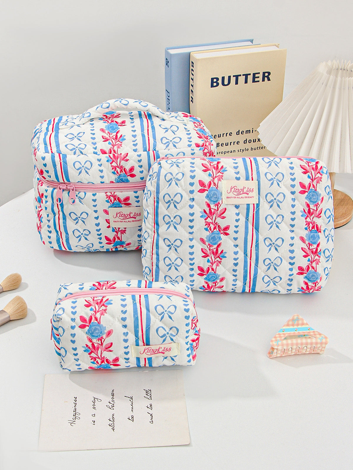 Love Heart Bow Portable Large Capacity Makeup Bag