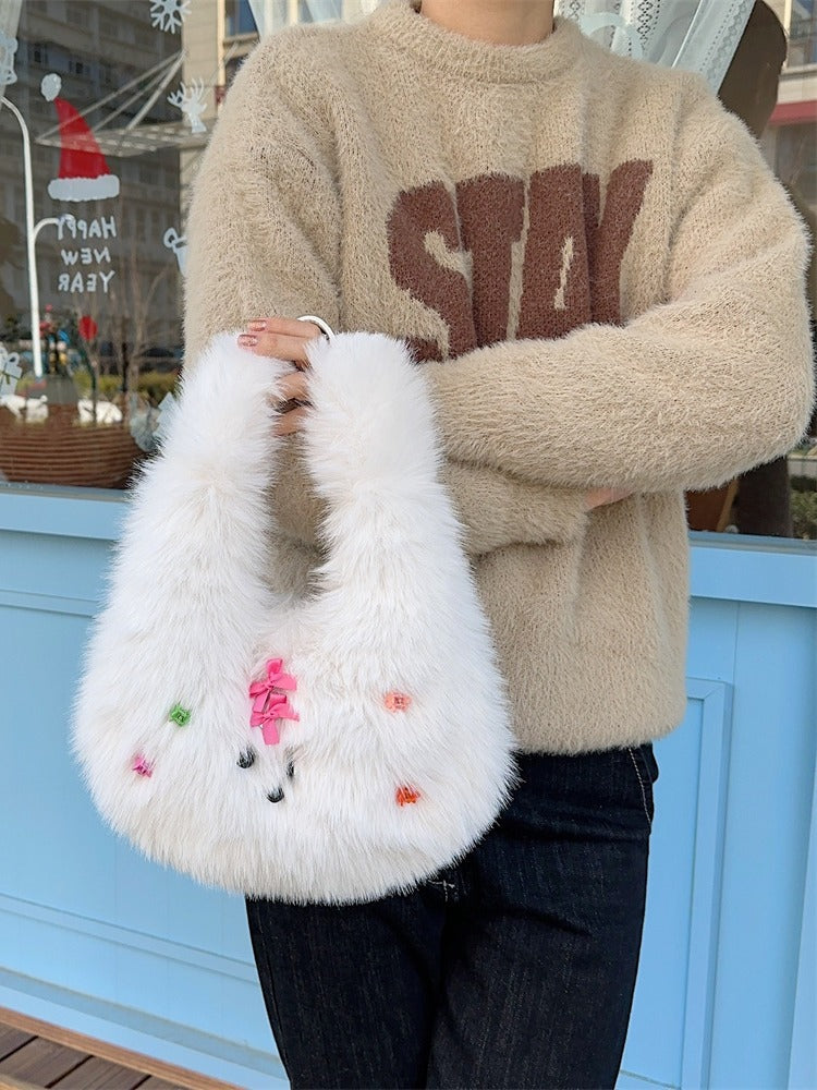 Winter Cute Fashion Plush Puppy Shopping Handbags